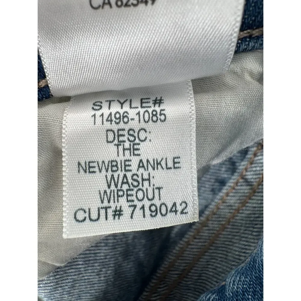 Mother Jeans The Newbie Ankle Mid Rise Straight 100% Cotton Wipeout 26